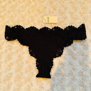 aerie black thong tanga lace cotton underwear panties undies sz small NEW